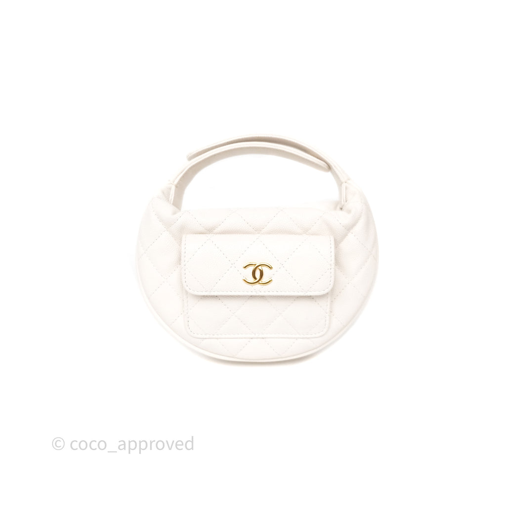 Chanel Quilted Polly Pocket Hobo Bag Caviar White Gold Hardware