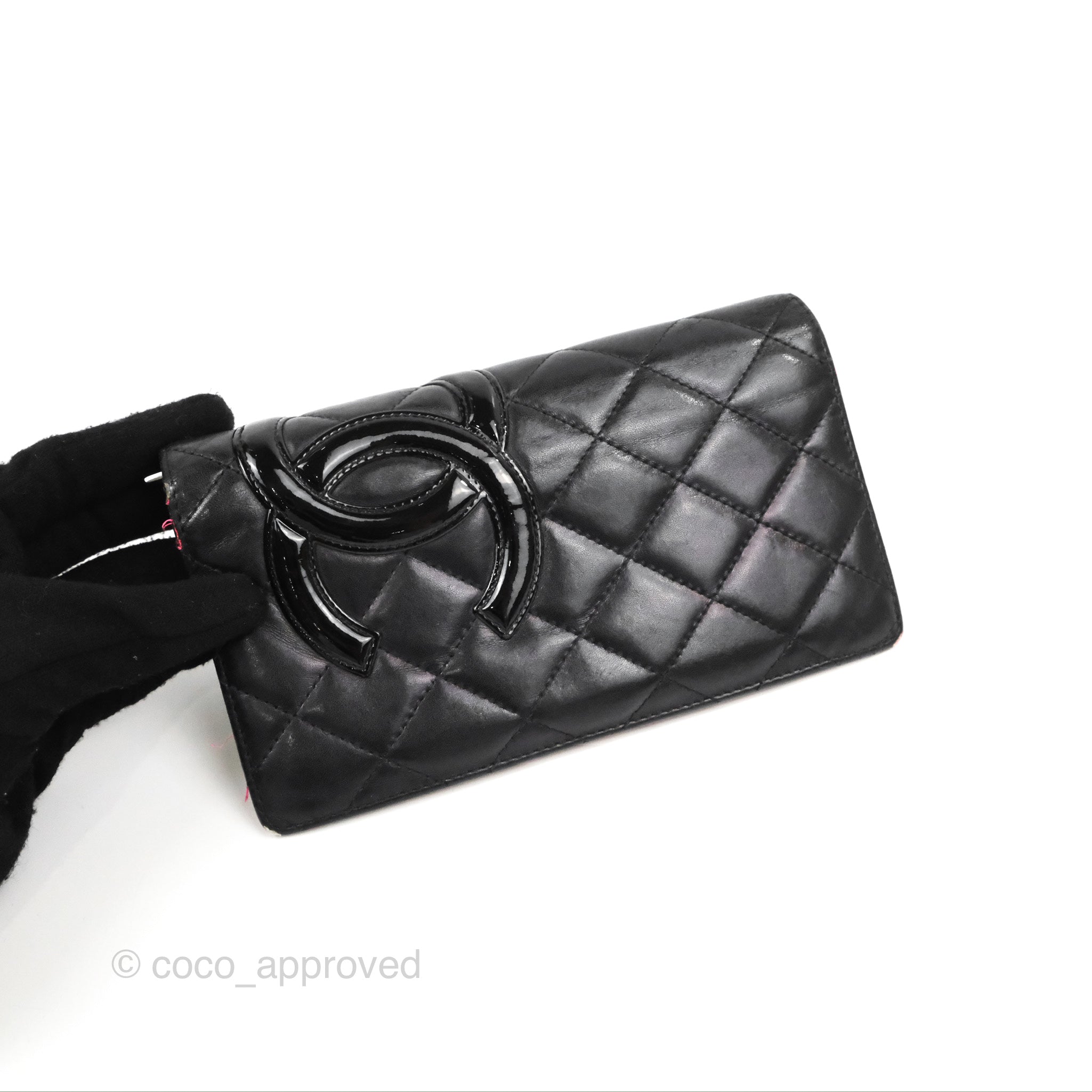 Black Quilted Patent Leather Yen Wallet