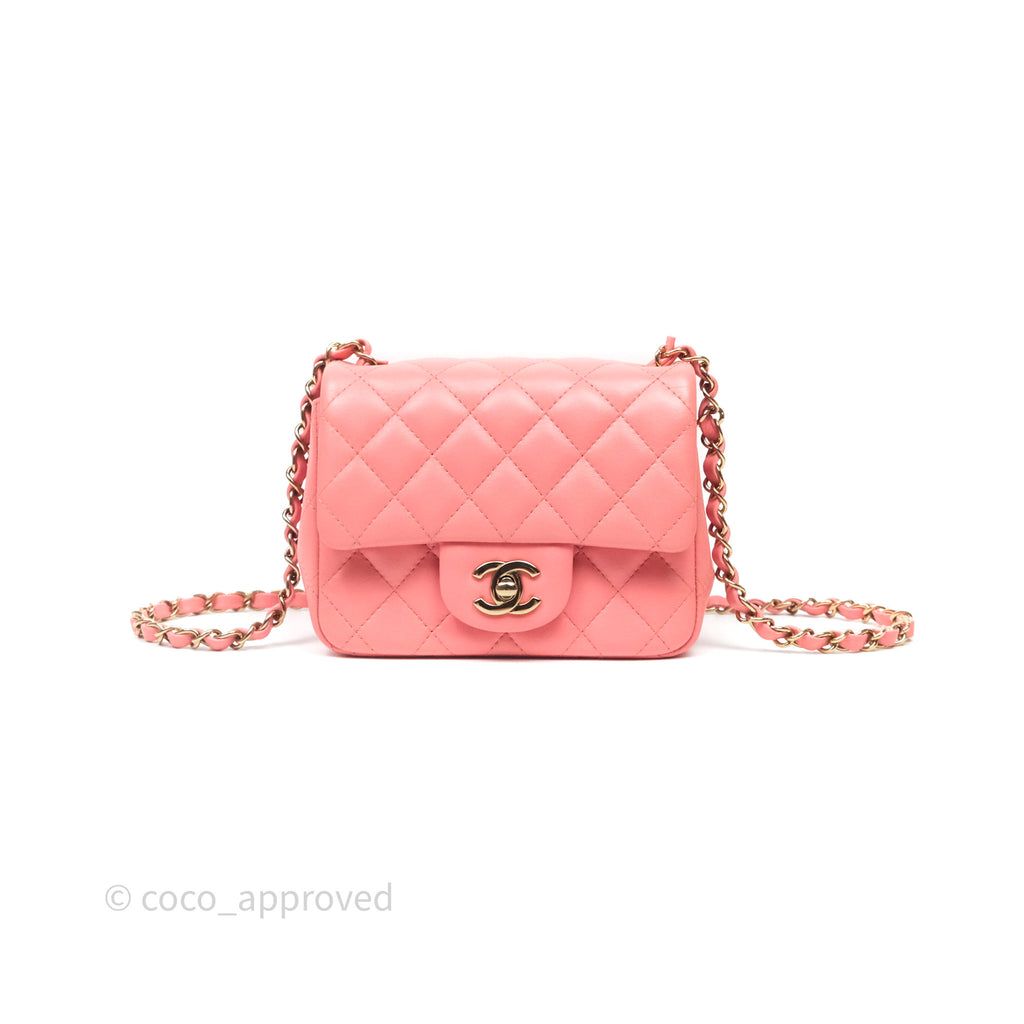 Chanel Mini Square Flap Quilted Pink Lambskin Gold Hardware