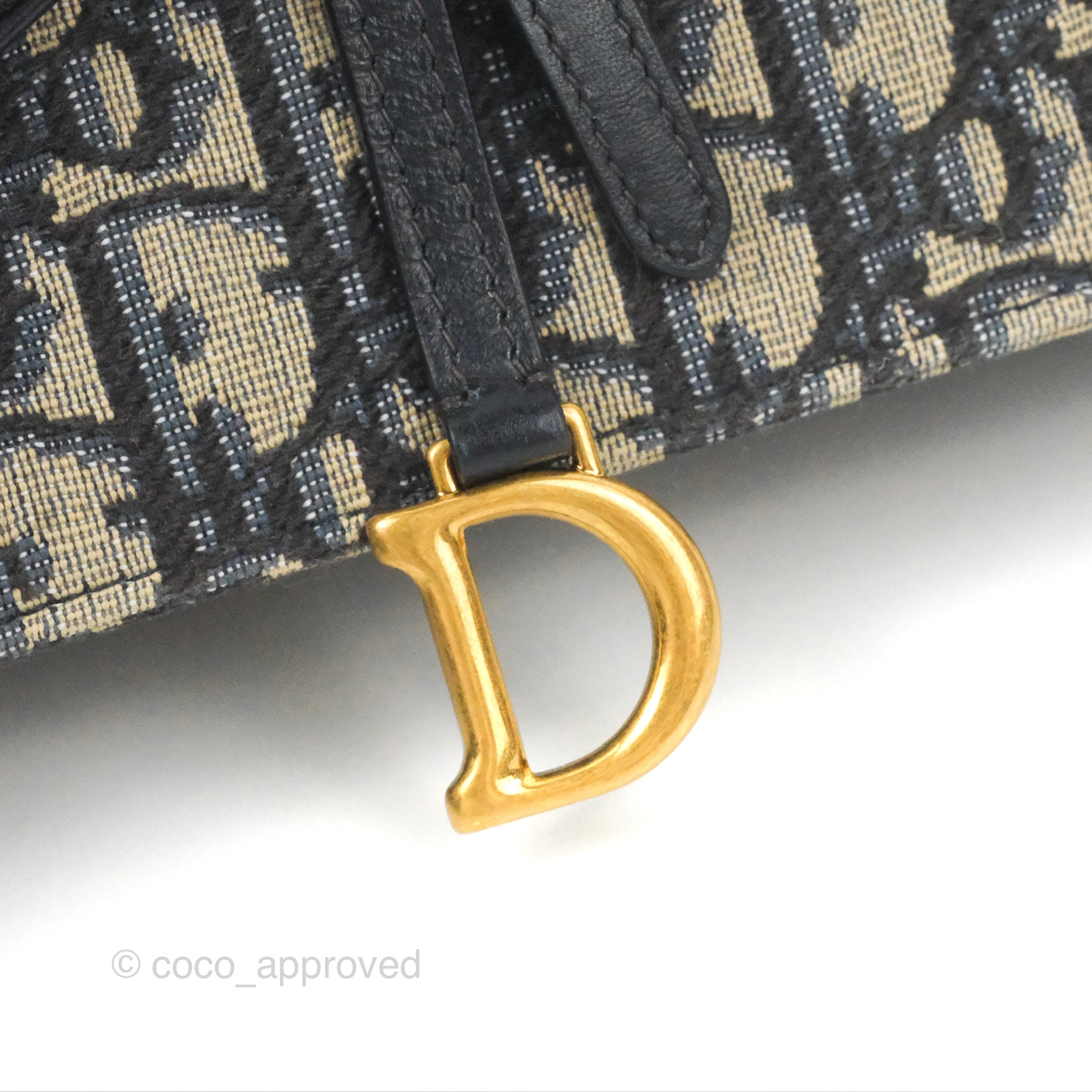 Christian Dior Oblique Saddle Pouch Chain Wallet Jacquard Navy 90189523