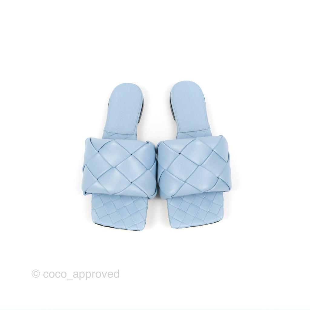 Bottega Veneta Lido Flat Sandals Intrecciato Pale Blue Lambskin Size 36.5