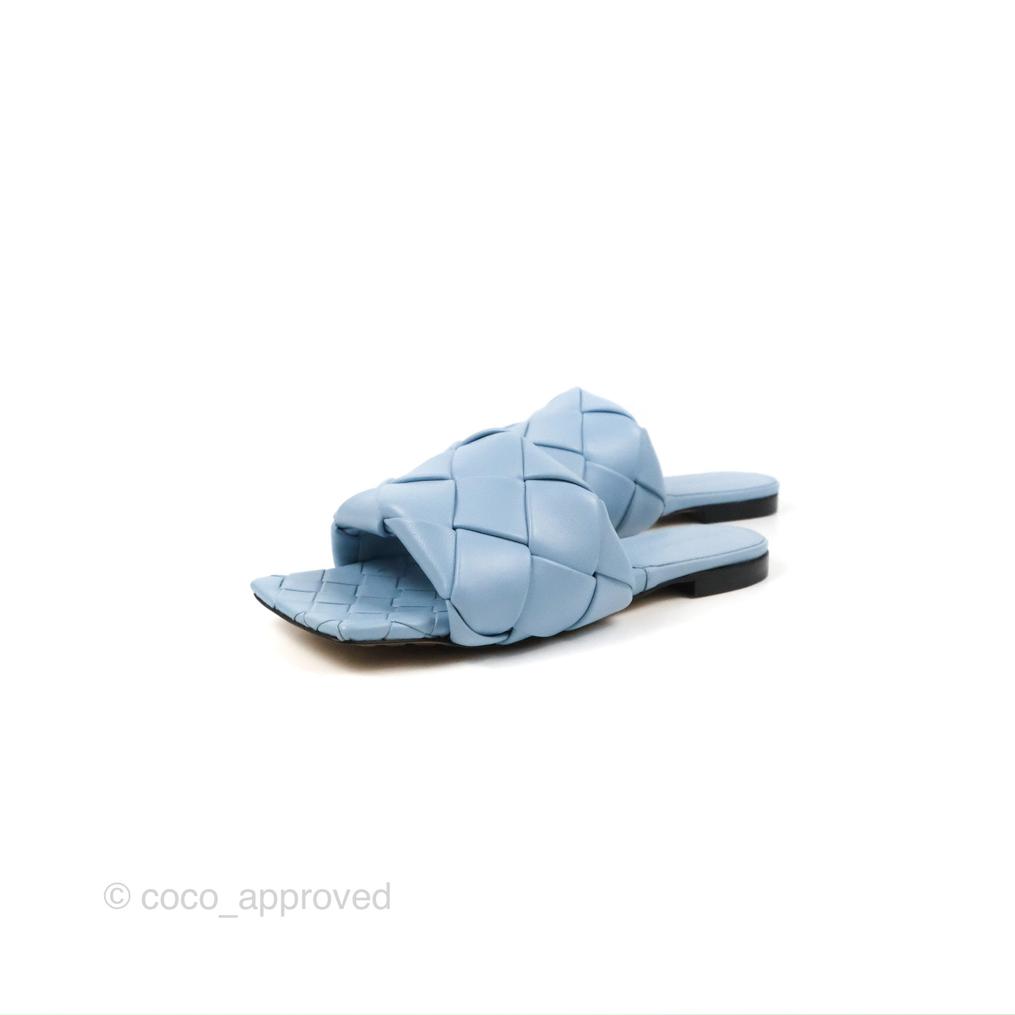 サンダル・ミュール Bottega Veneta Lido Flat Sandal Blue Bottega Veneta Lido Flat Sandals Intrecciato Pale Blue