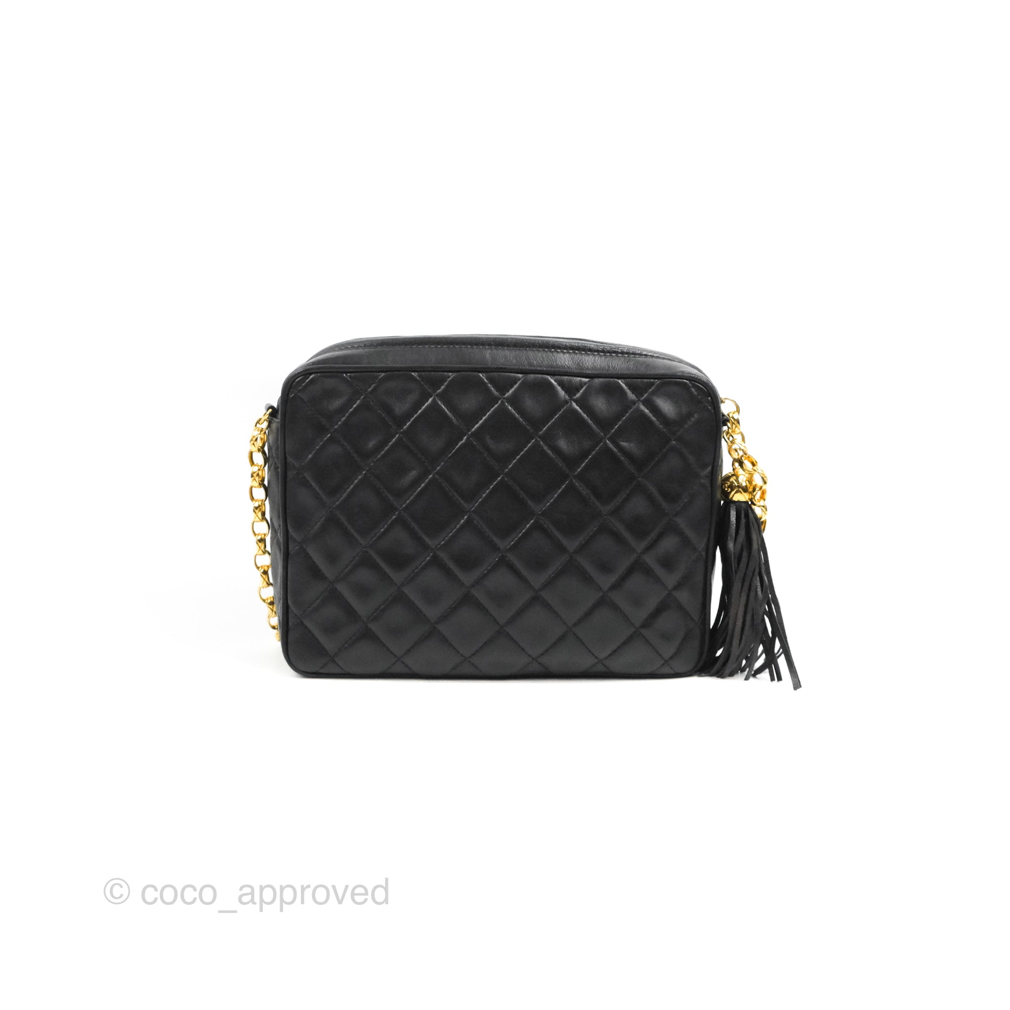 Chanel Camera Tassel Large Vintage Bag In Black Vertical Quilted