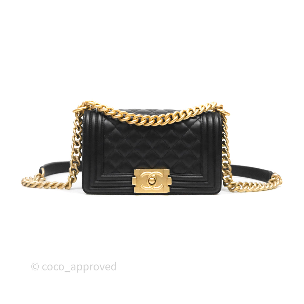 Chanel Small Boy Black Lambskin Aged Gold Hardware