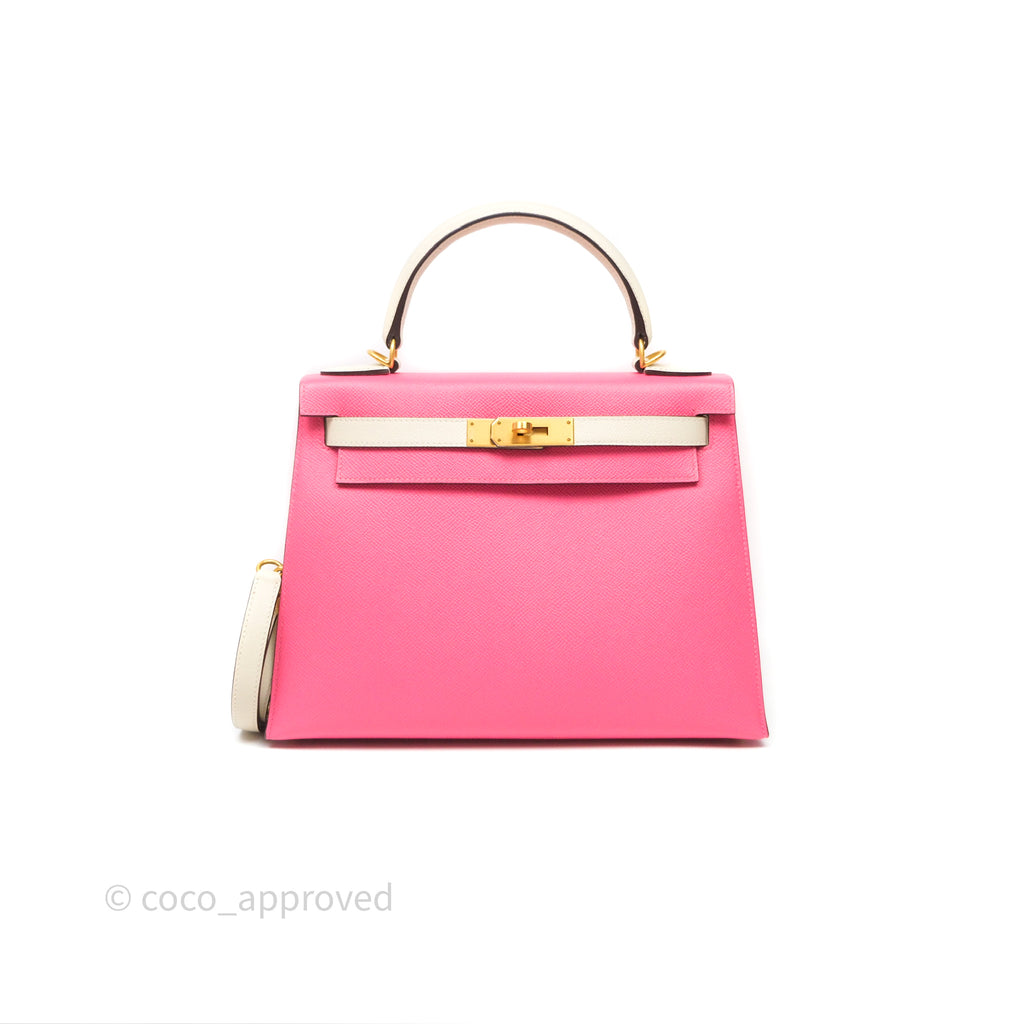 Hermes Kelly 28 Rose Lipstick U5/Craie 10 Epsom Gold Hardware