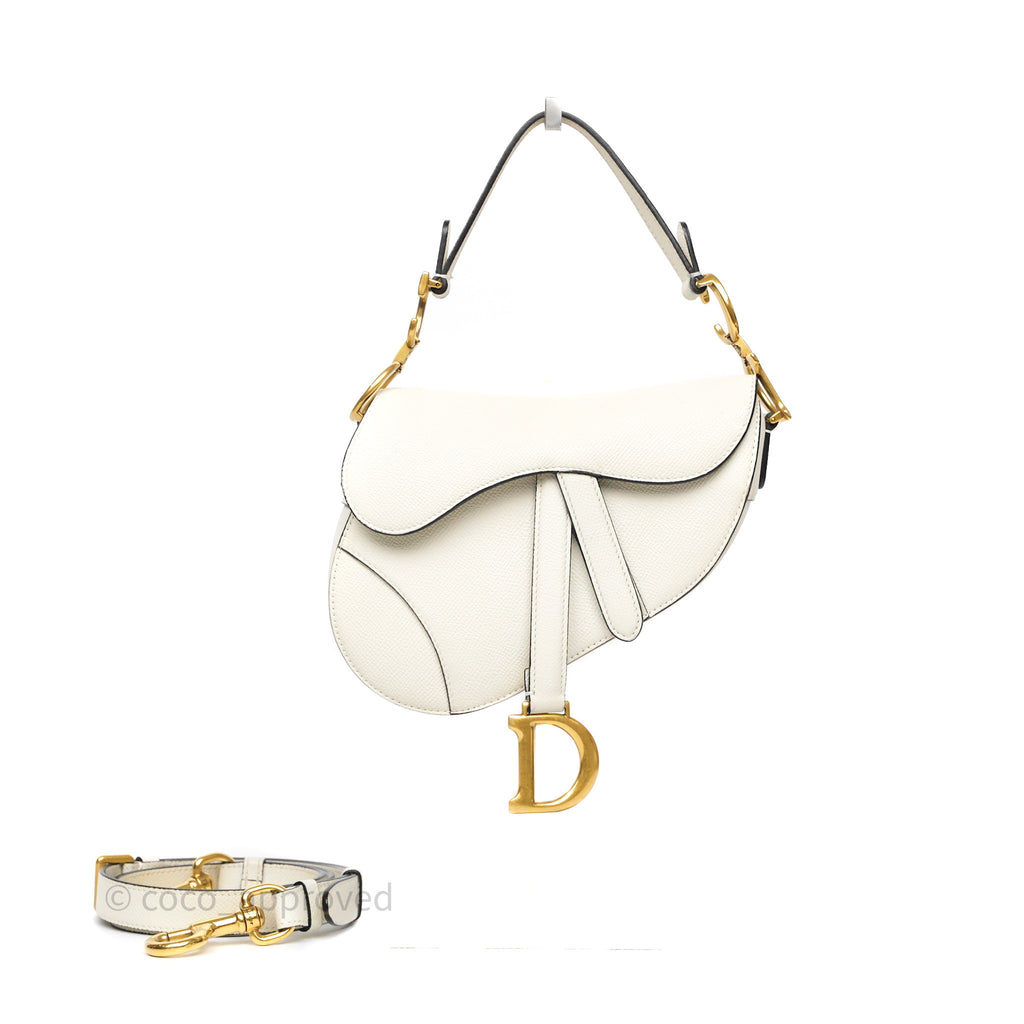 Christian Dior Mini Saddle Bag White Grained Calfskin Gold Hardware