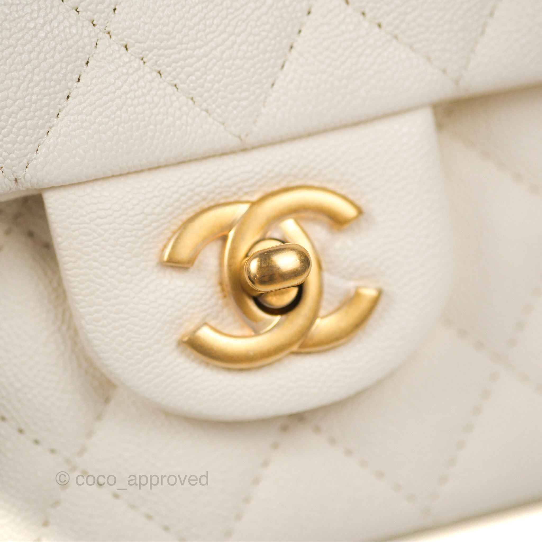 Bolsa Chanel Mini Flap Top Handle Lambskin White&Gold - Felix