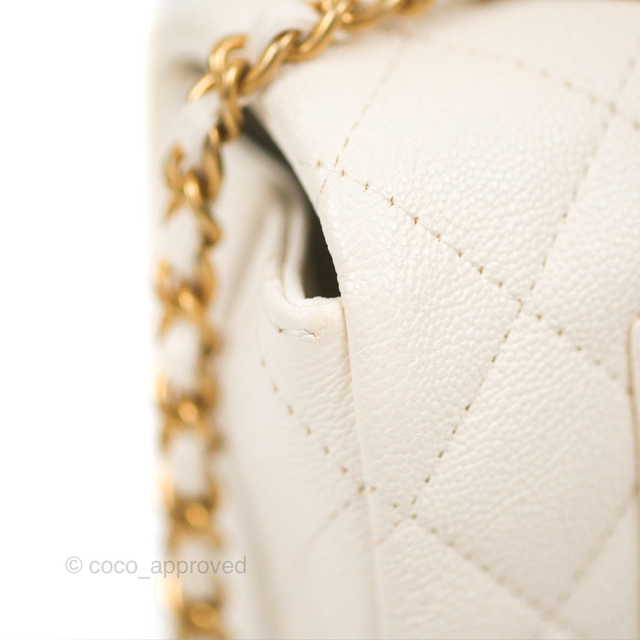 Chanel Top Handle Mini Rectangular Flap Bag White Caviar Aged Gold Har –  Coco Approved Studio