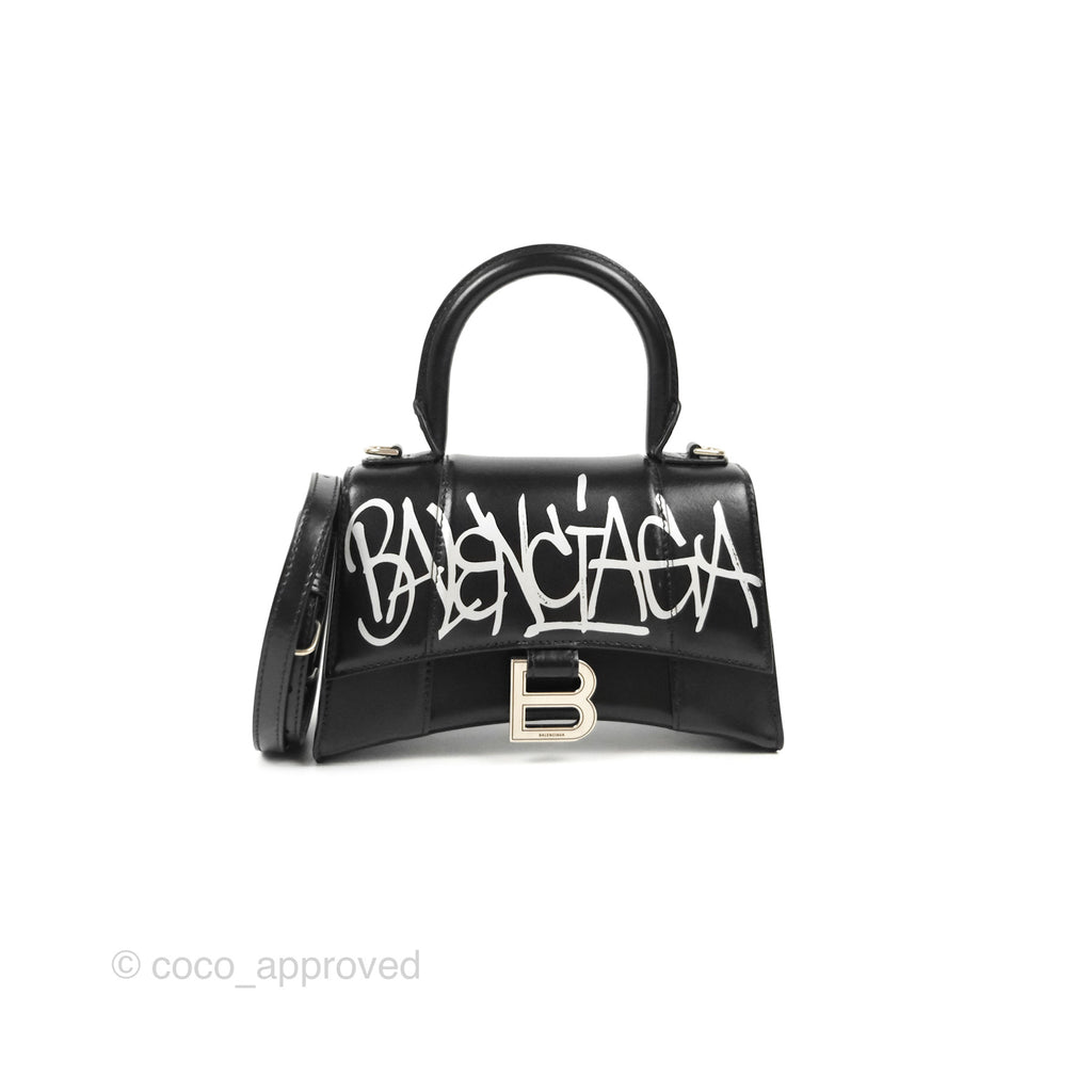 Balenciaga Small Hourglass Graffiti Top Handle Bag Black Calfskin 