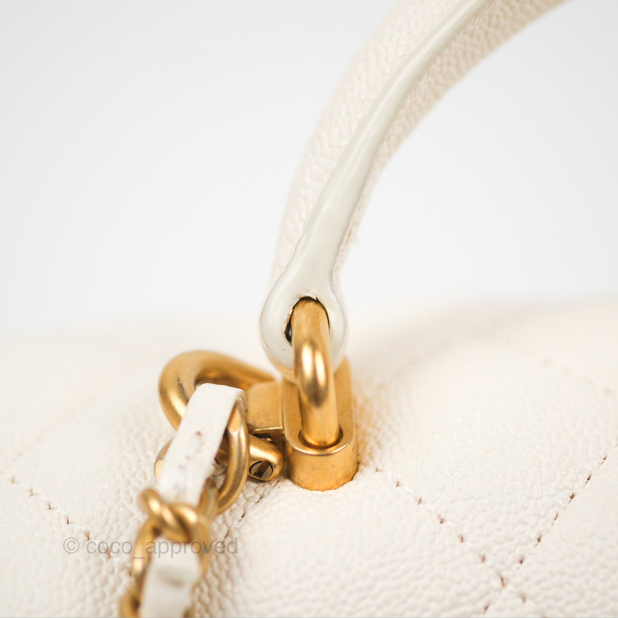 Chanel Top Handle Mini Rectangular Flap Bag White Caviar Aged Gold Har –  Coco Approved Studio