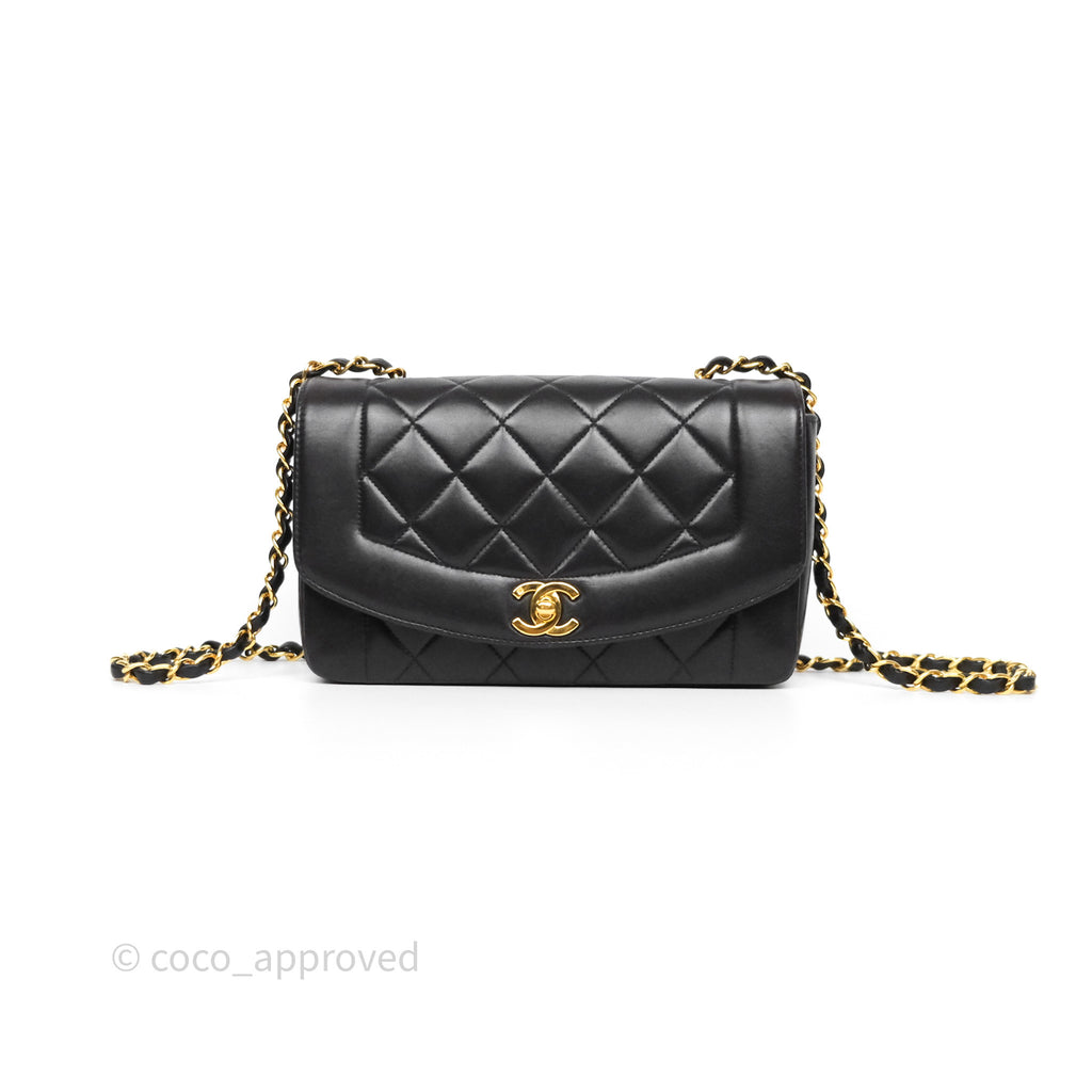 Chanel Vintage Small Diana Bag Quilted Black Lambskin 24K Gold Hardware