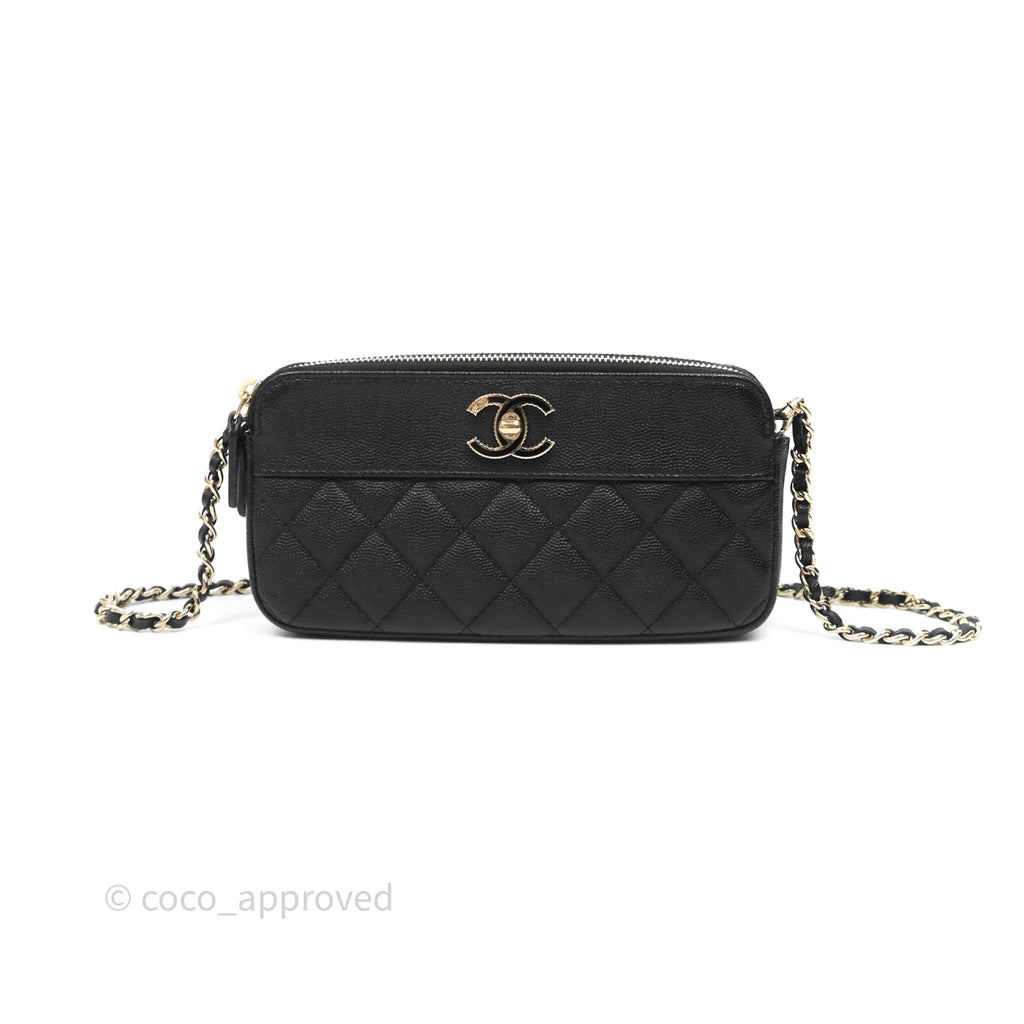 Chanel Double Zip Clutch With Chain Caviar Black Gold Hardware