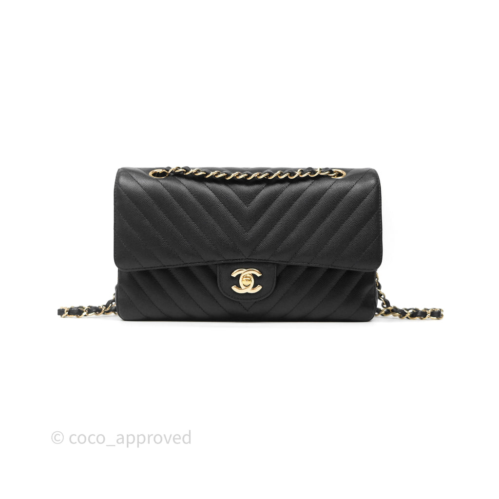 Chanel Classic M/L Medium Flap Chevron Black Caviar Gold Hardware