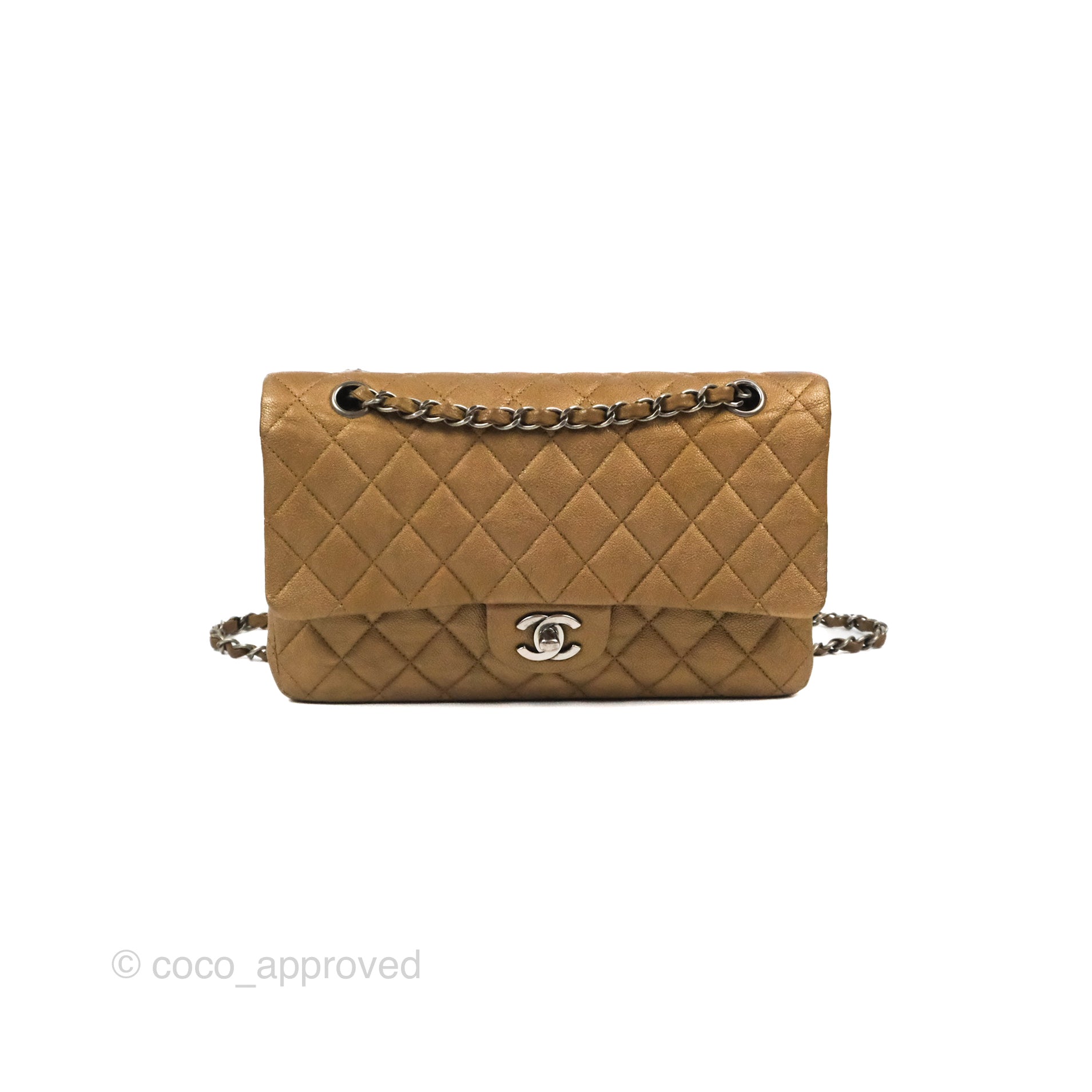 Chanel Classic Medium Flap Quilted Metallic Gold Grained Calfskin Ruthenium  Hardware – Coco Approved Studio
