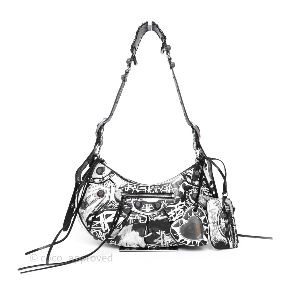 Balenciaga Small Agneau Arena Graffiti Le Cagole Shoulder Bag Black/ White