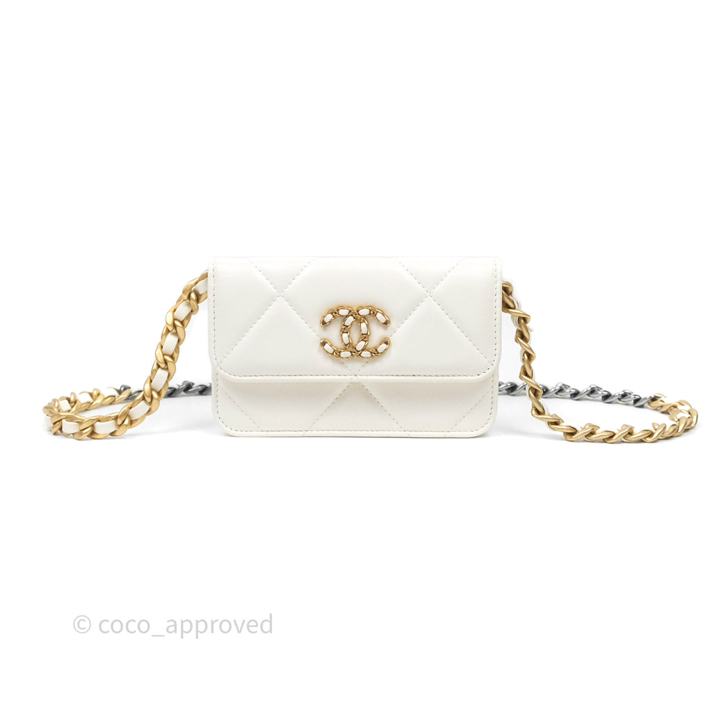 Chanel 19 Clutch With Chain Ivory White Lambskin Mixed Hardware