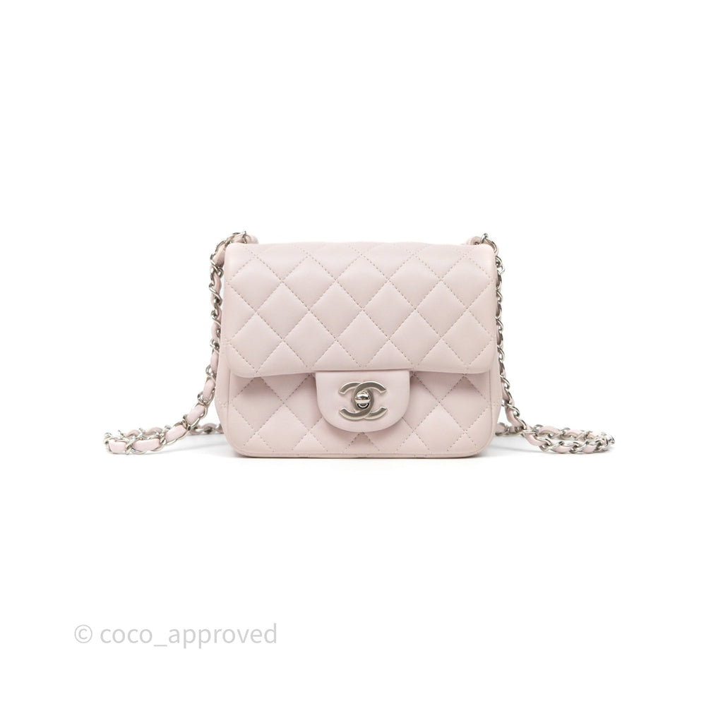 Chanel Mini Square Flap Quilted Lilac Lambskin Silver Hardware