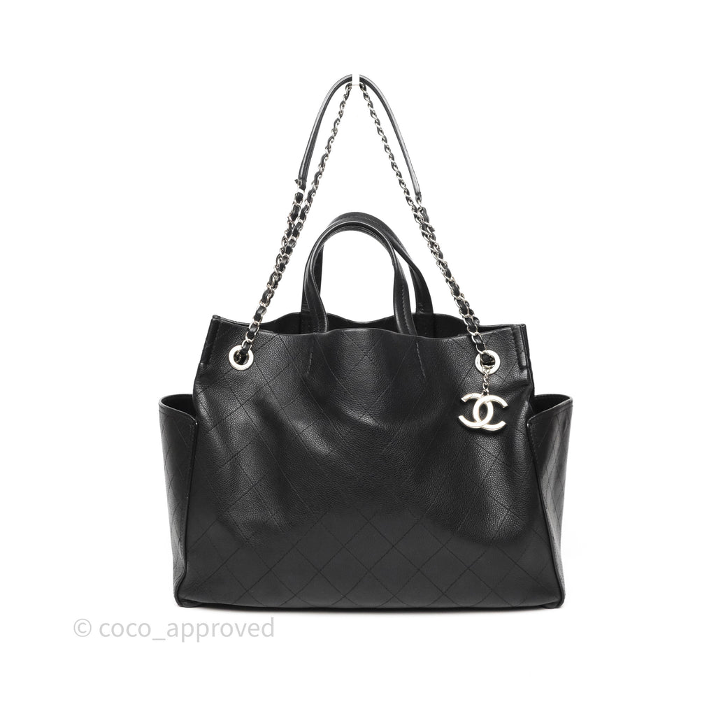 Chanel CC Pocket Tote Bag Black Caviar Silver Hardware