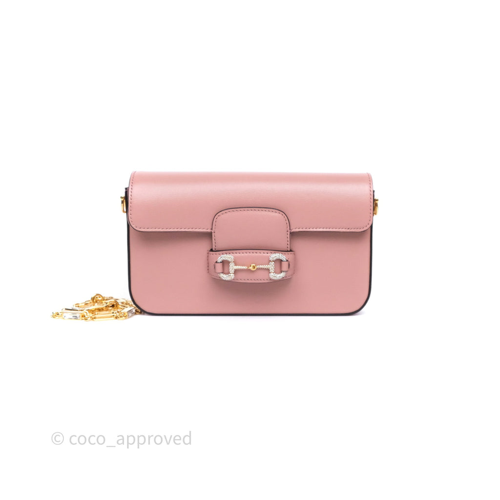 Gucci Horsebit 1955 Crystals Mini Bag Dusty Pink Calfskin
