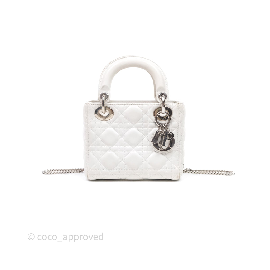 Christian Dior Cannage Mini Lady Dior White Silver Hardware