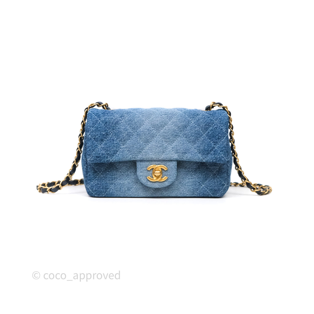 Chanel Quilted Mini Rectangular Flap Denim Aged Gold Hardware