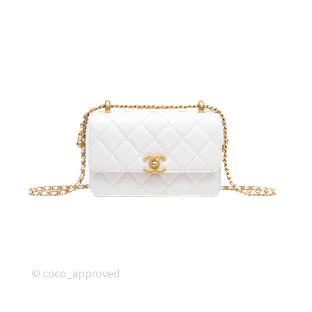 Chanel Mini Perfect Fit Adjustable Chain White Calfskin Aged Gold Hardware