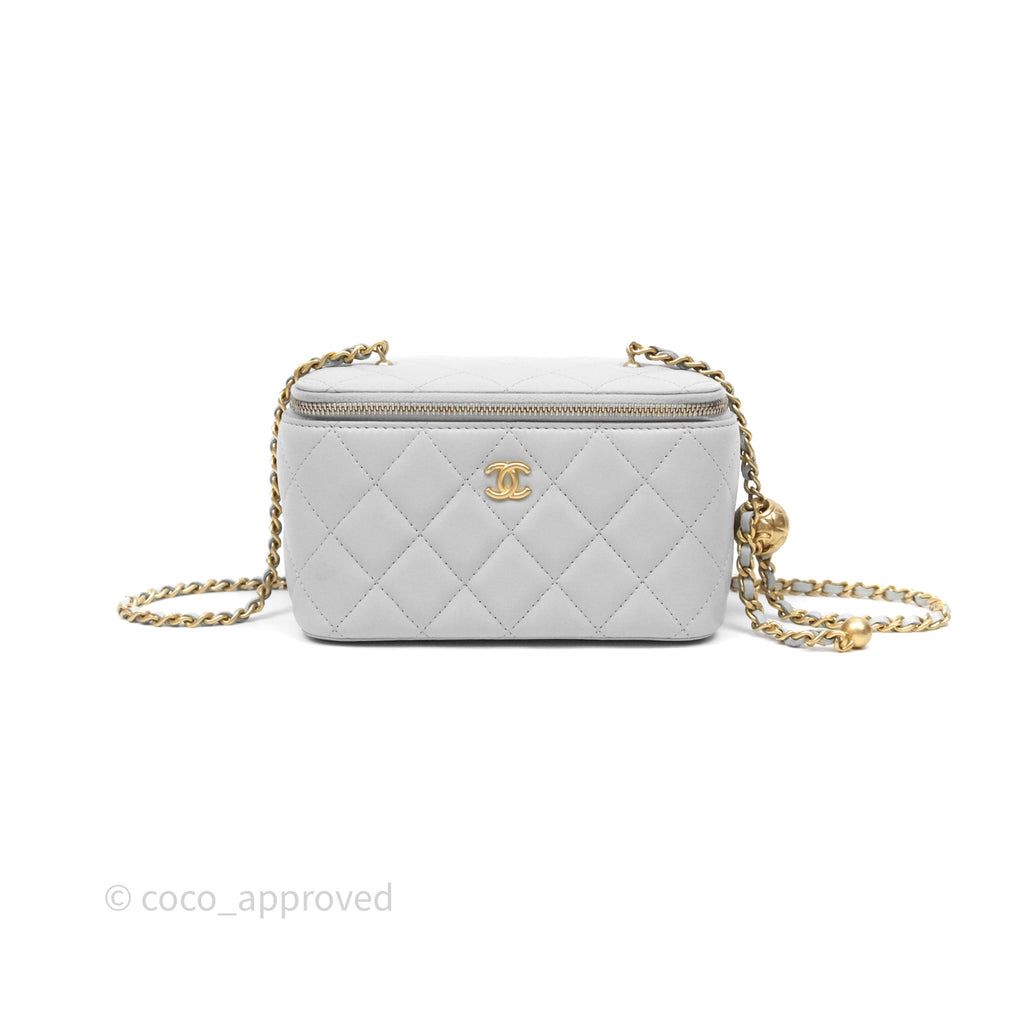 Chanel Pearl Crush Vanity With Chain Light Grey Lambskin Aged Gold Hardware