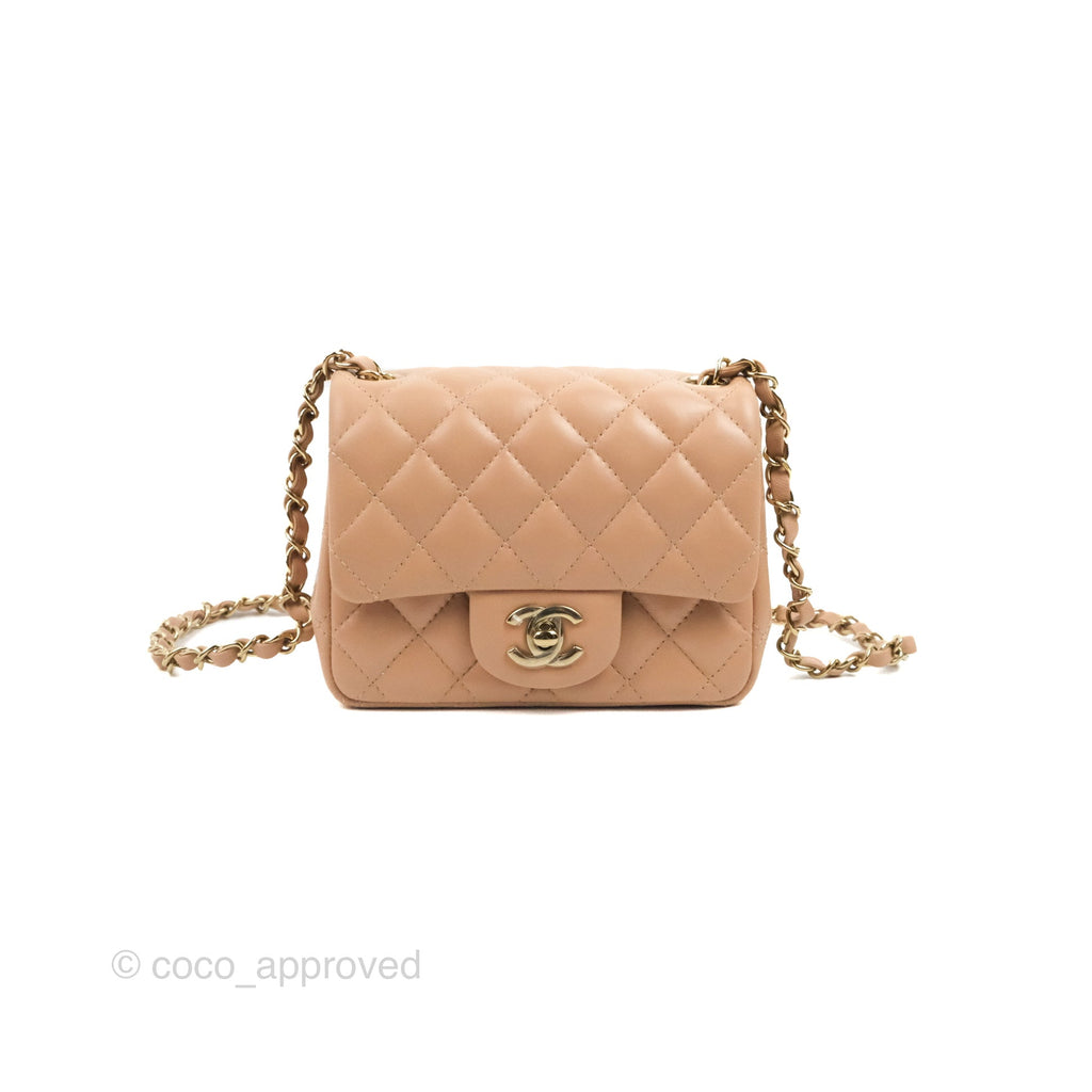 Chanel Mini Square Beige Lambskin Gold Hardware