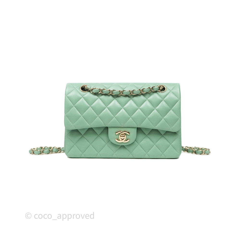 Chanel Small Classic Flap Quilted Green Lambskin Gold Hardware