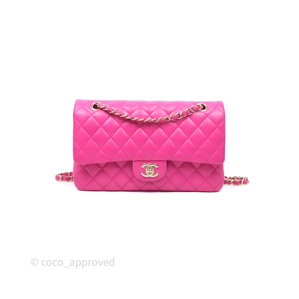 Chanel Classic M/L Medium Flap Quilted Hot Pink Lambskin Gold Hardware