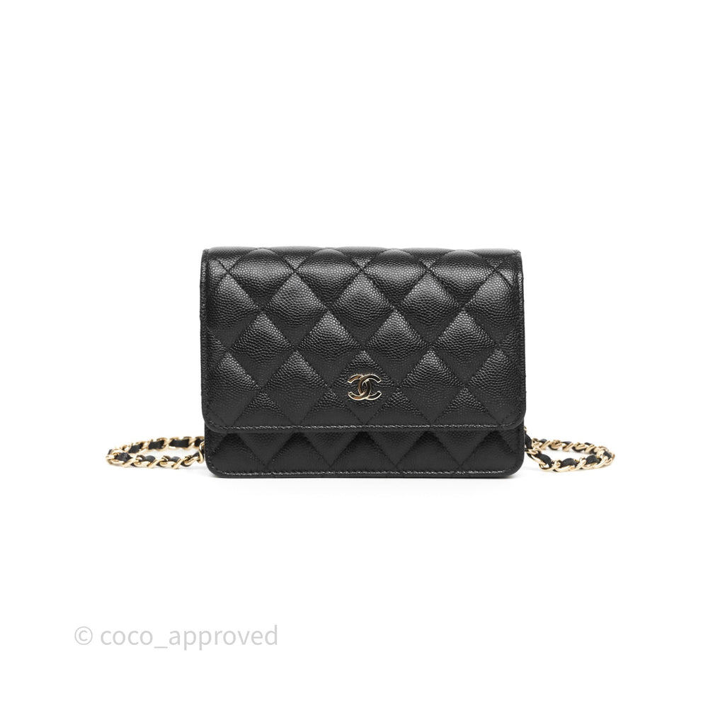 Chanel Quilted Mini Wallet on Chain WOC Black Caviar Gold Hardware