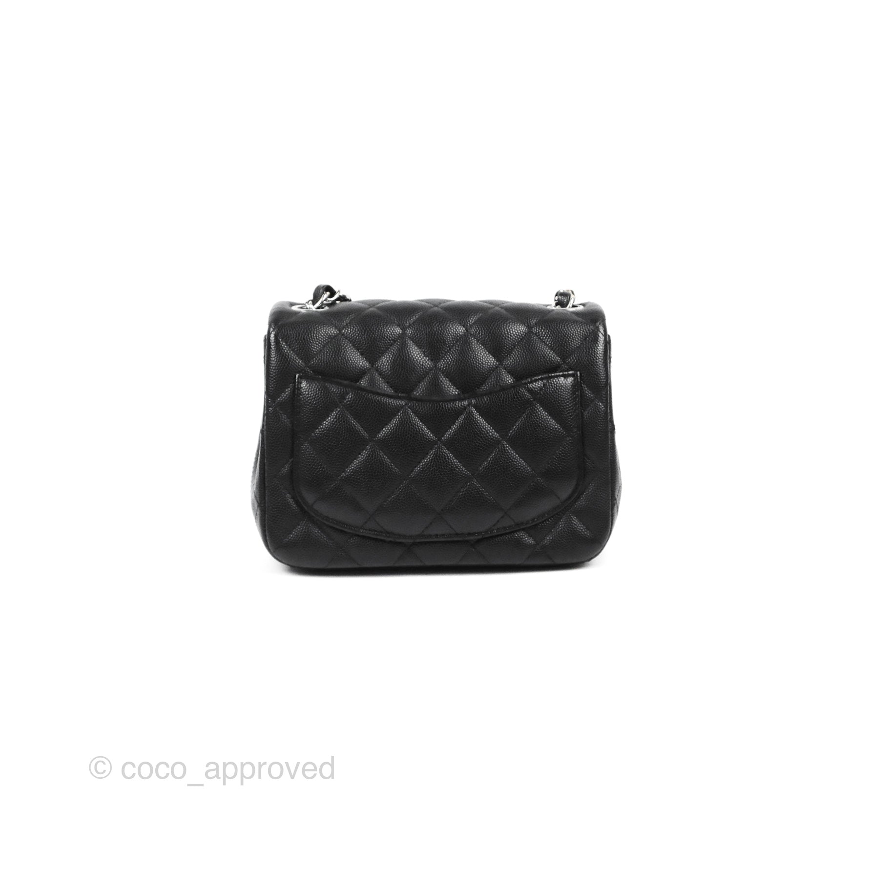 Chanel Quilted Mini Square Flap Black Caviar Silver Hardware