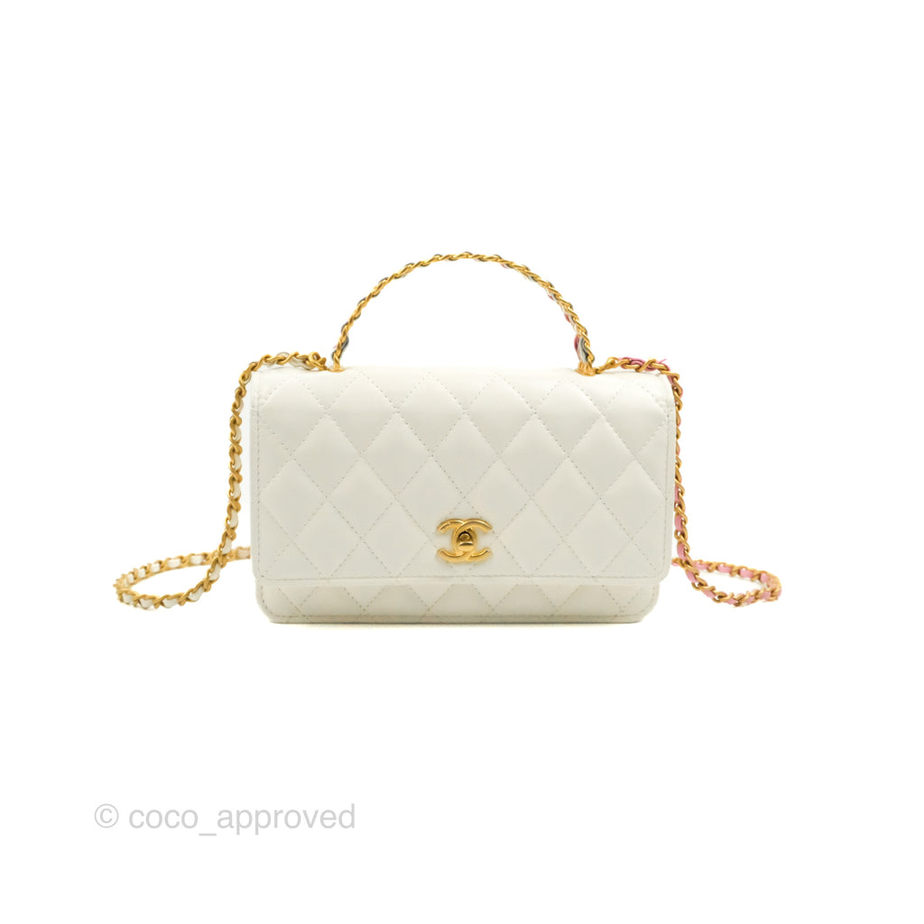 Chanel Rainbow Top Handle Wallet On Chain WOC White Glazed Lambskin 23P