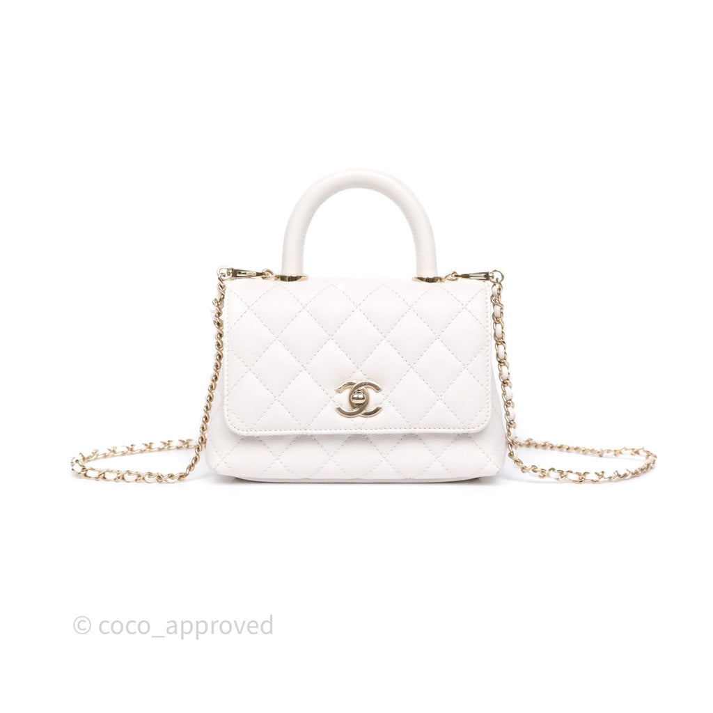 Chanel Mini Coco Handle Quilted Ivory White Caviar Gold Hardware