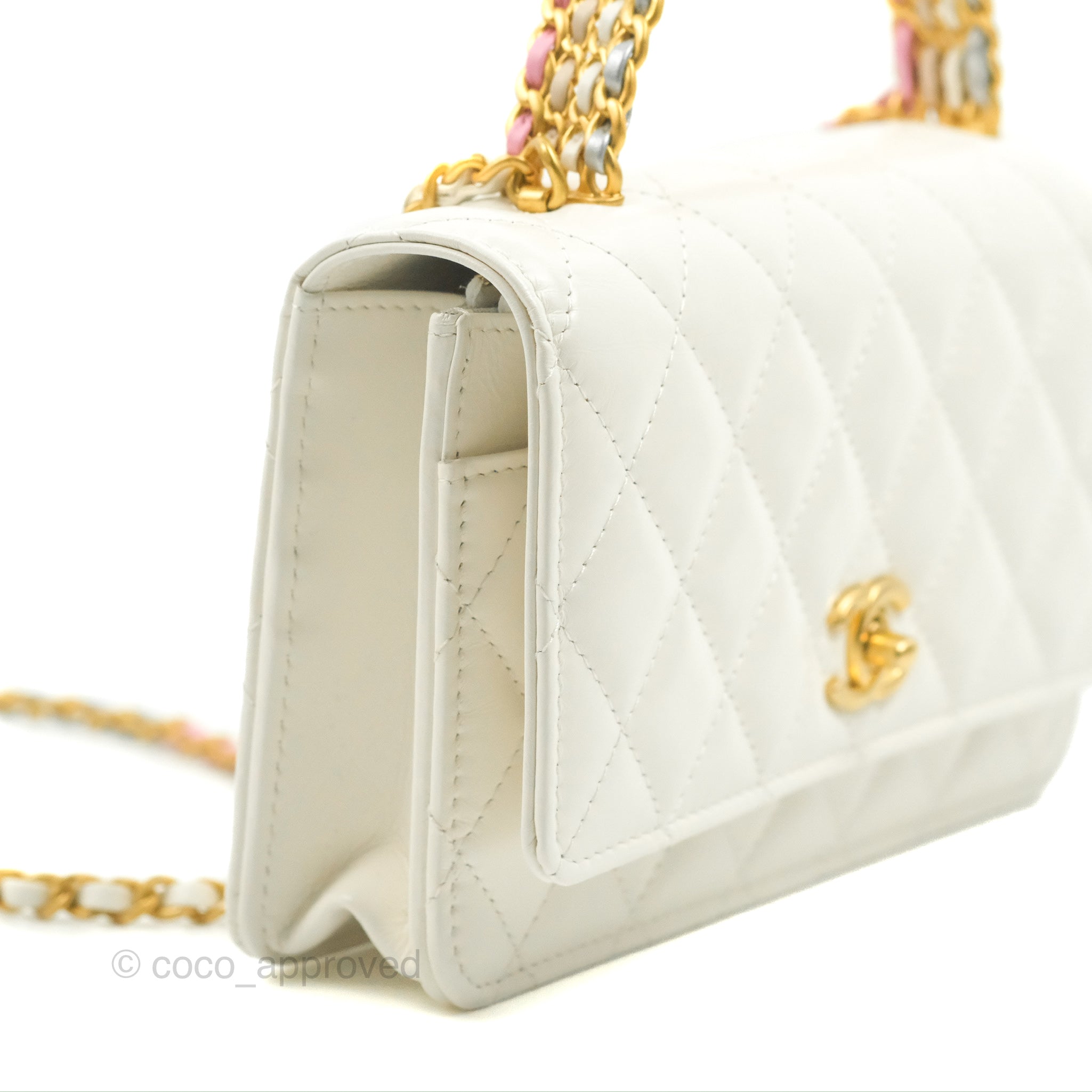 White Lambskin Coco Clips Wallet On Chain (WOC)