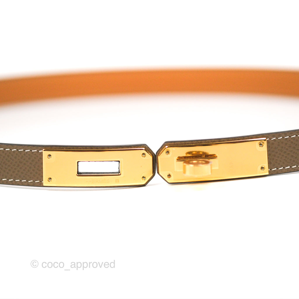 Hermès Epsom Kelly Buckle Belt  Etoupe Gold Hardware