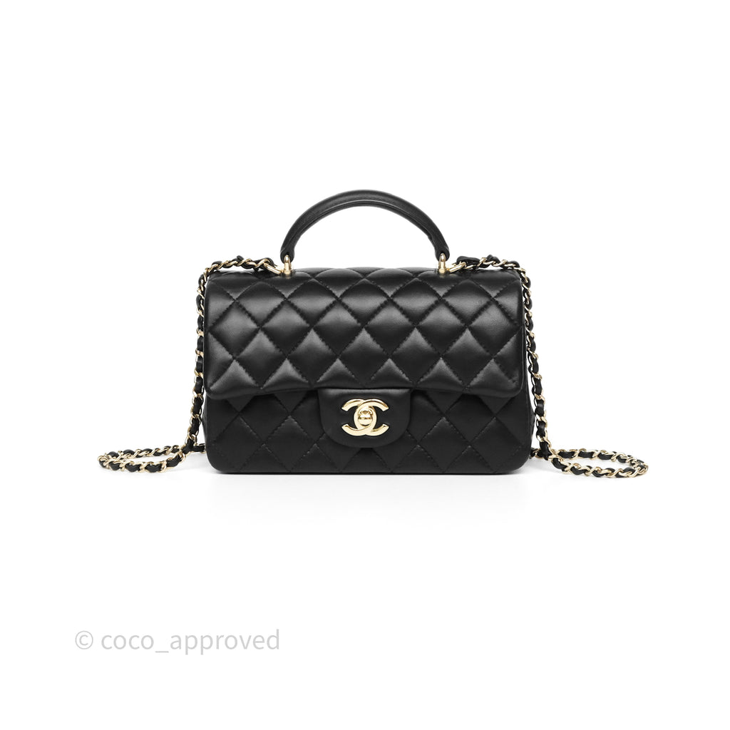 Chanel Top Handle Mini Rectangular Flap Black Lambskin Gold Hardware