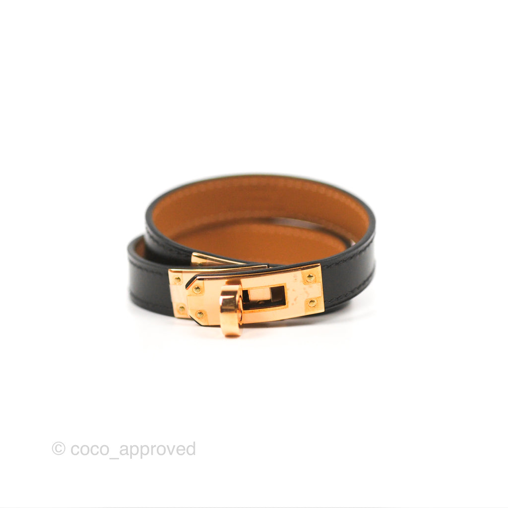Hermès Kelly Double Tour Swift Bracelet in Black Rose Gold Hardware