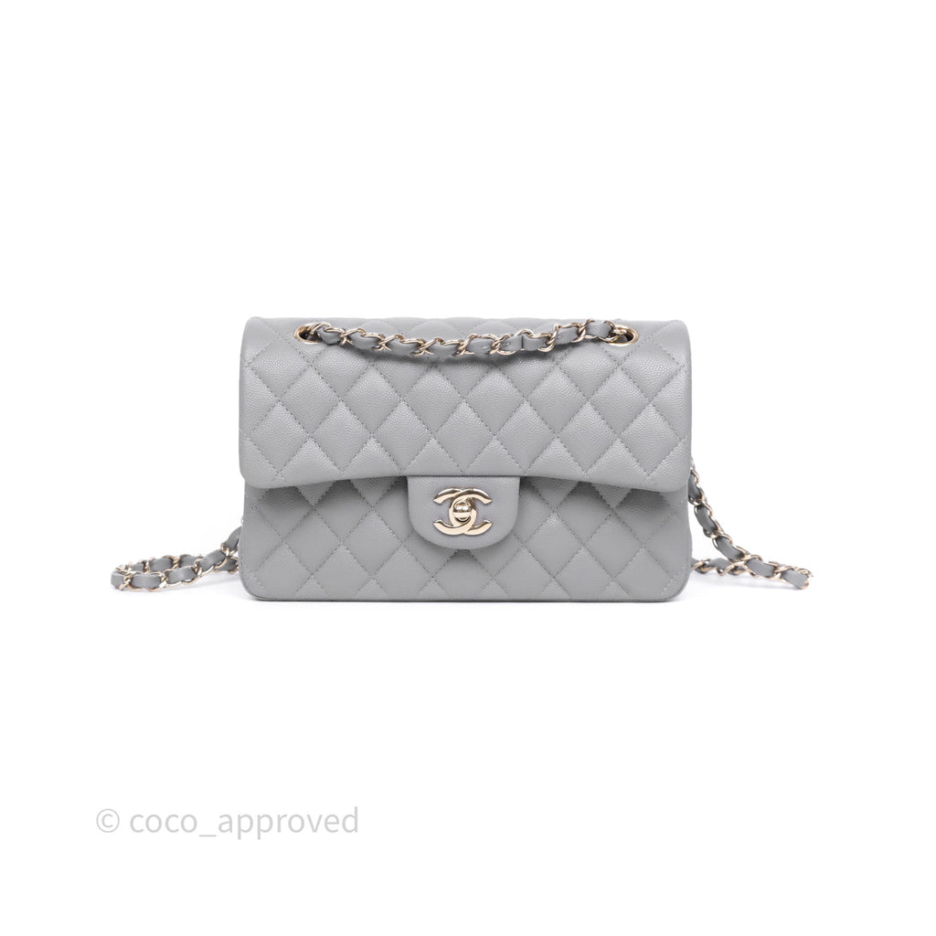Chanel Small Classic Flap Quilted Grey Caviar Gold Hardware 20C