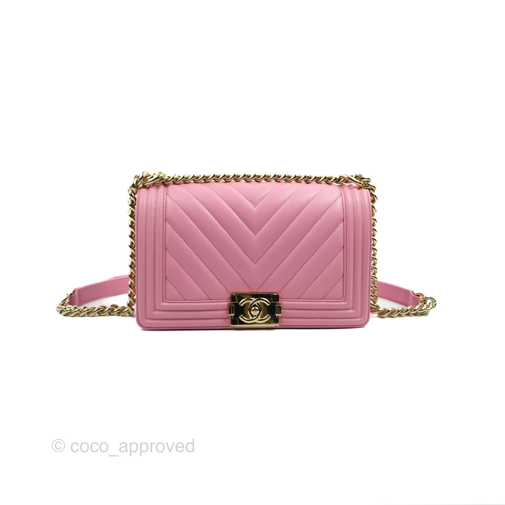 Chanel Chevron Medium Boy Pink Calfskin Gold Hardware