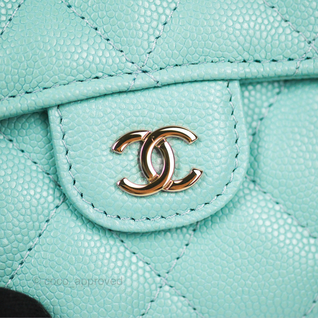 Chanel Classic Flap Coin Purse Tiffany Blue Caviar Silver Hardware