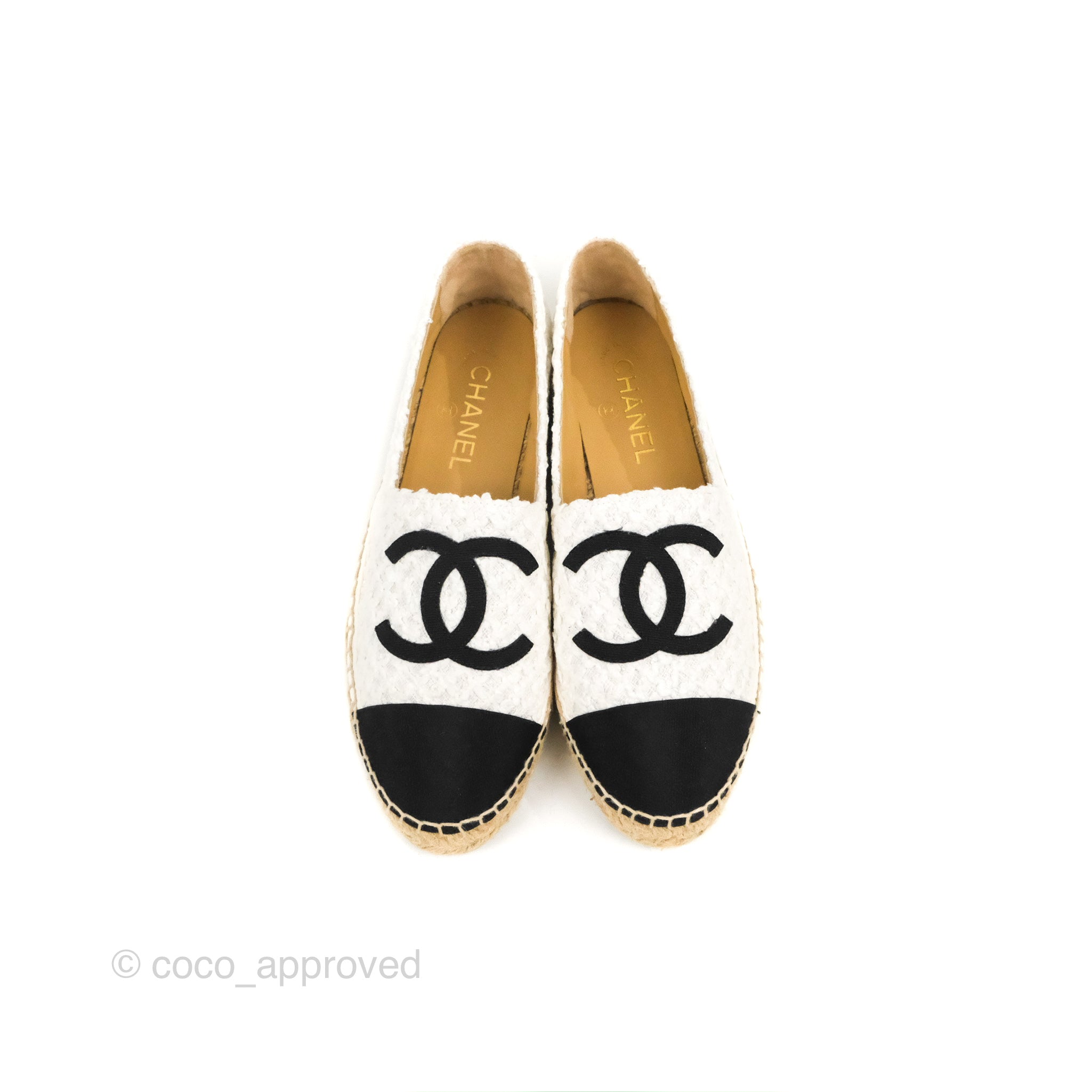 Chanel Espadrille Black White Tweed Size 39 – Coco Approved Studio