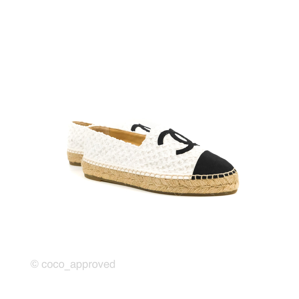 Chanel Espadrille Black White Tweed Size 39