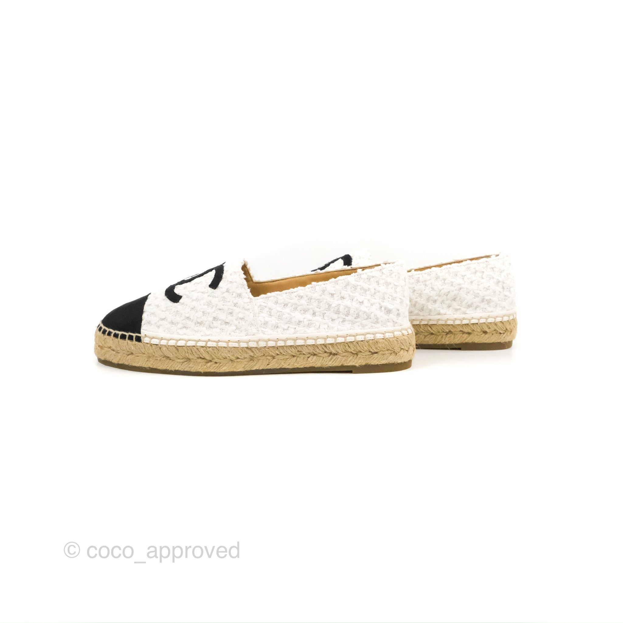 Chanel Espadrille Black White Tweed Size 39 – Coco Approved Studio