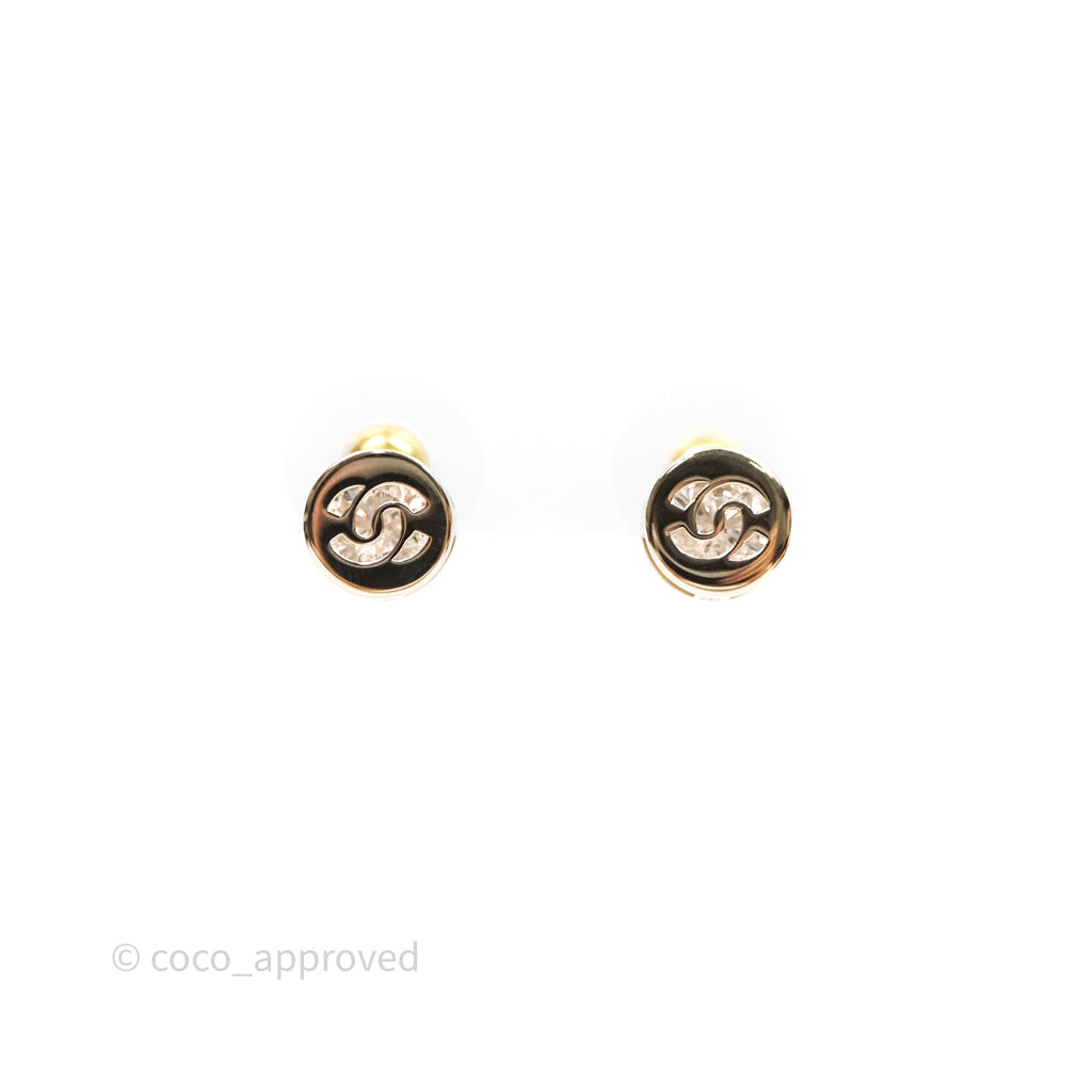 Chanel Crystals CC Round Earrings Gold Tone 25V