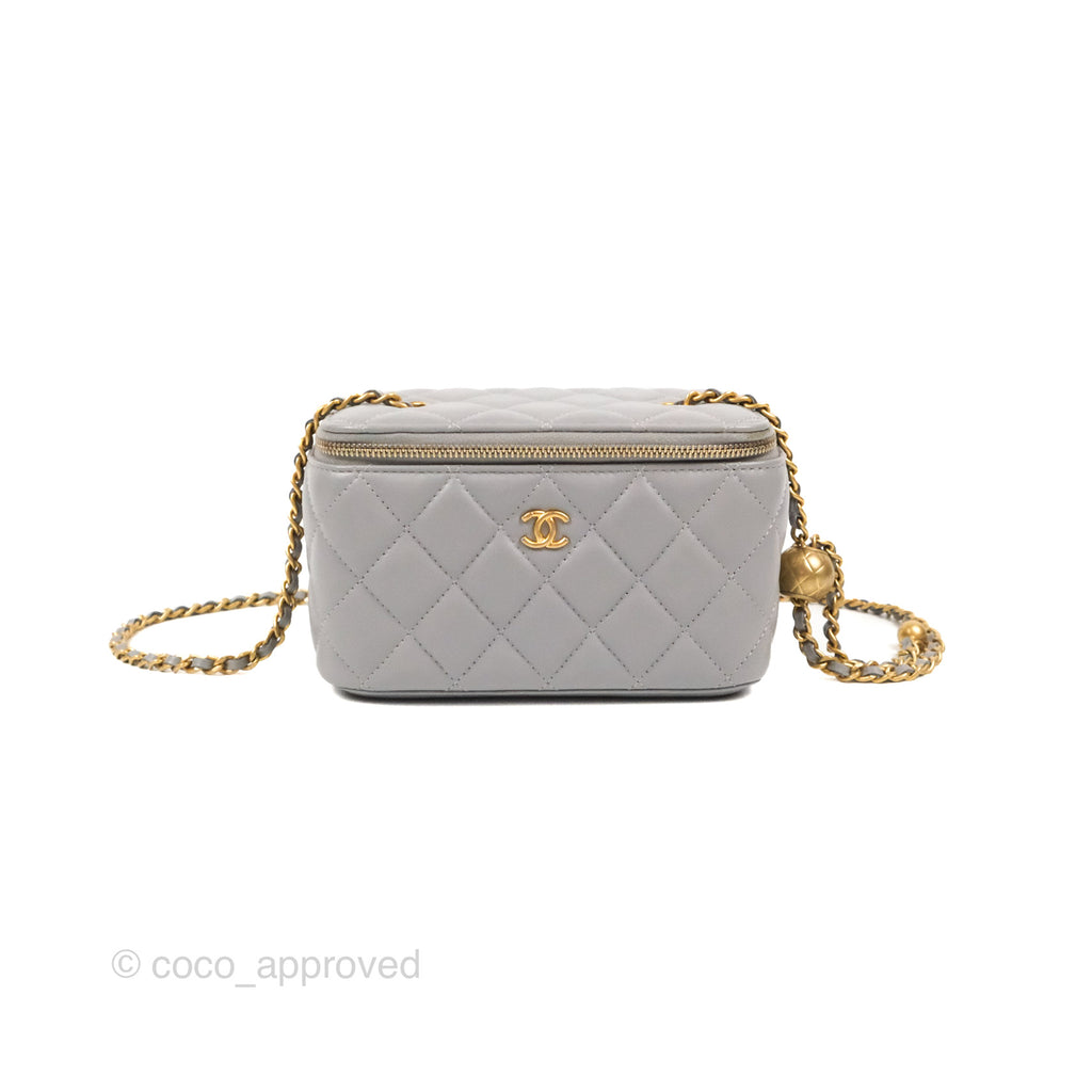 Chanel Pearl Crush Vanity With Chain Grey Lambskin Aged Gold Hardware