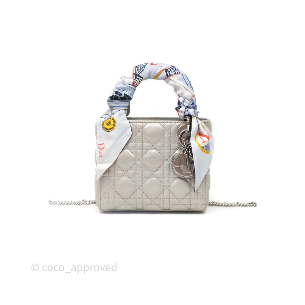 Christian Dior Mini Lady Dior Metallic Silver Nubuck Silver Hardware