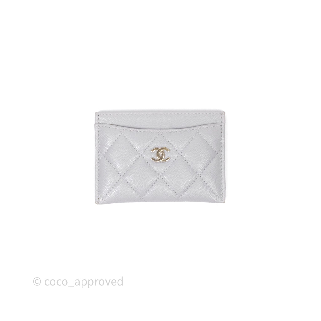 Chanel Classic Flat Card Holder Grey Caviar Gold Hardware