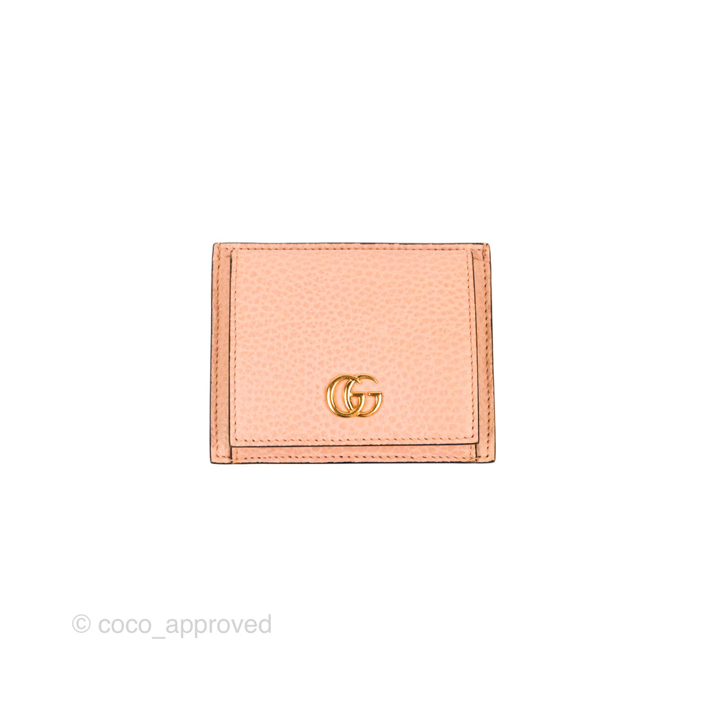 Gucci GG Marmont Coin & Card Holder Pink Grained Leather