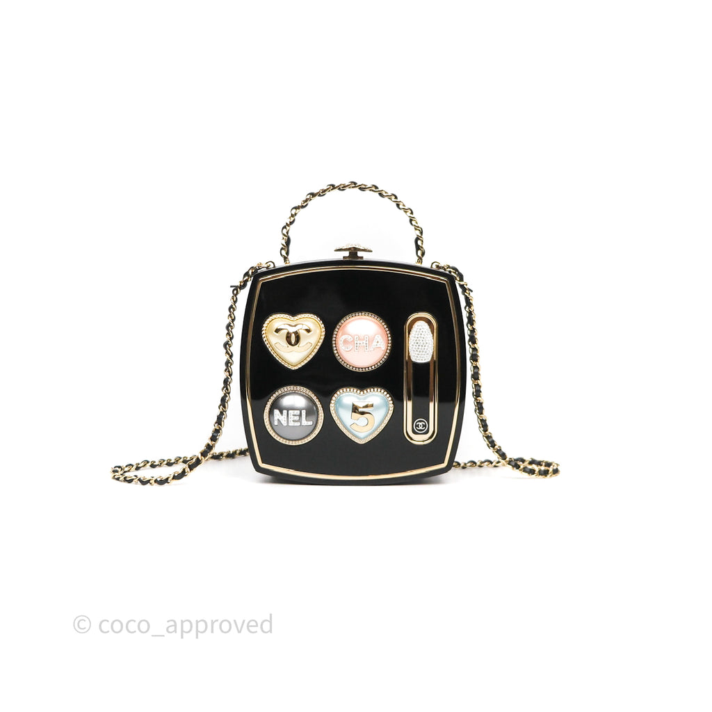 Chanel Makeup Palette Minaudiere Black Plexi Strass Gold Hardware